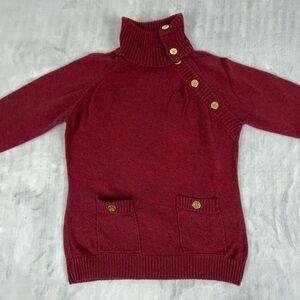 Karen Scott Button Cowl Neck Sweater Size Medium 100% Cotton Burgundy Knit